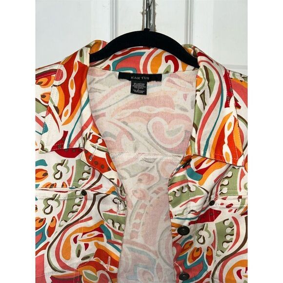 Women's Multicolor Geometric Print Jacket 3/4 Sleeve Size L - Picture 2 of 7